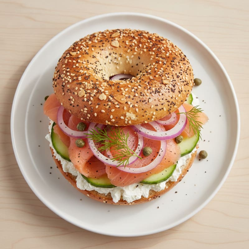 Smoked Salmon Everything Bagel Sandwich