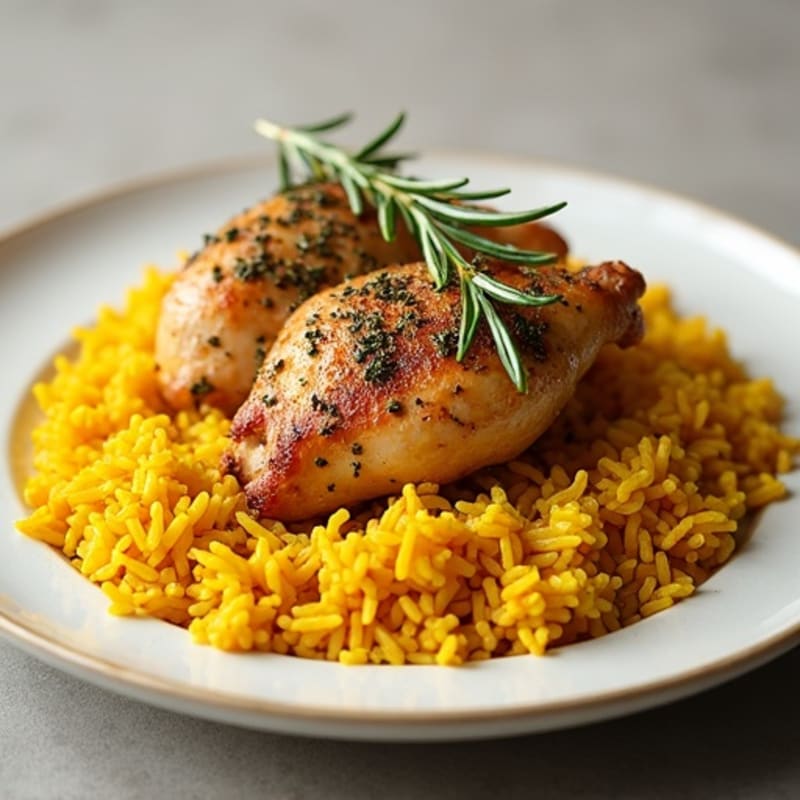 Herb-Roasted Chicken with Fluffy Turmeric Rice