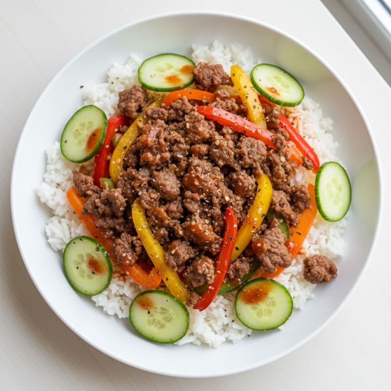 Ground Beef and Pepper Rice Bowl
