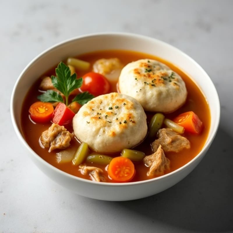 Hearty Chicken and Vegetable Stew with Fluffy Herb Dumplings