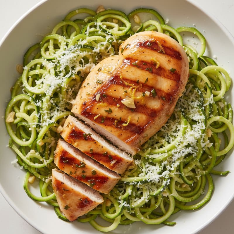 Grilled Lemon Herb Chicken Breast with Zucchini Noodles