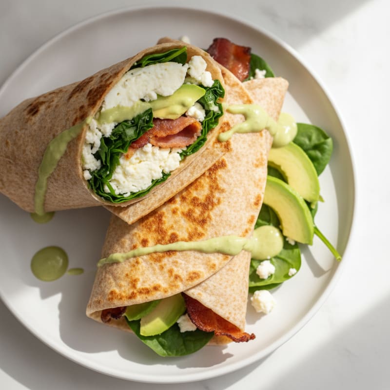 Crispy Turkey Bacon and Egg White Breakfast Wrap with Spinach