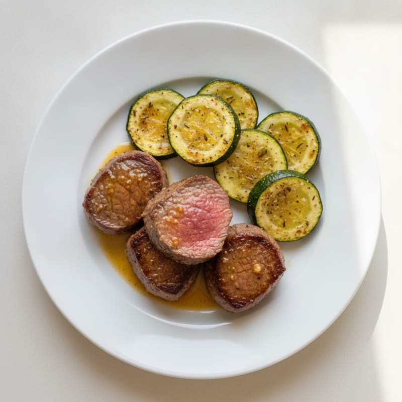 Seared Lean Beef Medallions with Roasted Zucchini