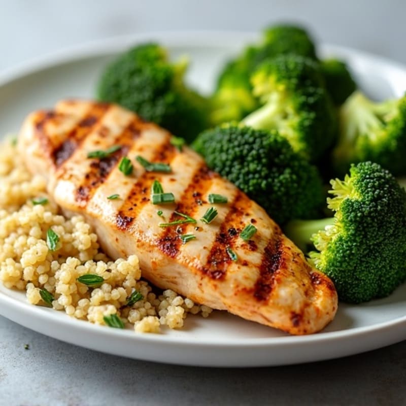 Grilled Chicken Breast with Quinoa and Roasted Broccoli