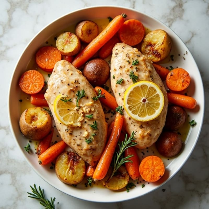 Sheet Pan Lemon Herb Roasted Chicken and Crispy Root Vegetables