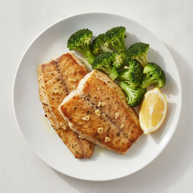 Seared Tilapia with Steamed Broccoli and Lemon