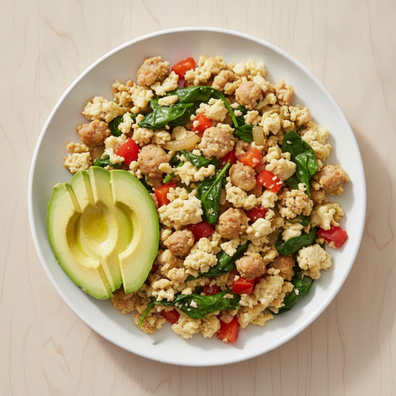 Egg White Vegetable Scramble with Turkey Sausage