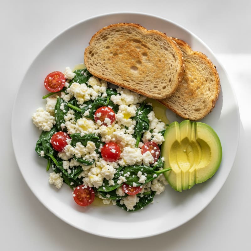 Egg White and Cottage Cheese Scramble with Spinach and Cherry Tomatoes