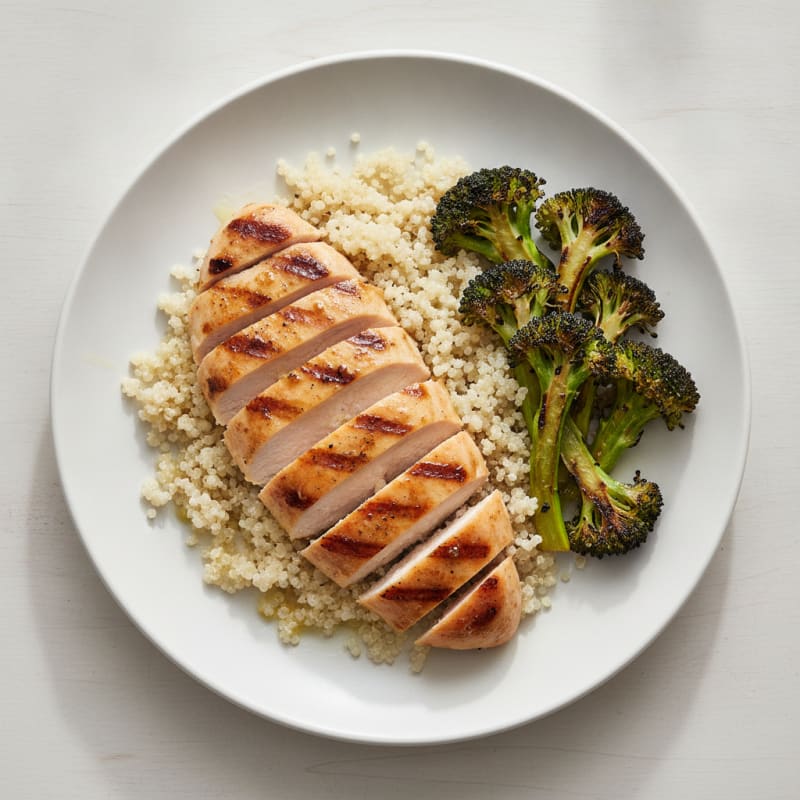 Grilled Chicken Breast with Quinoa and Roasted Broccoli