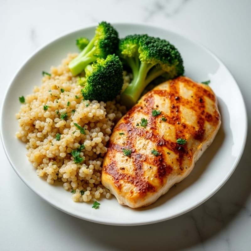 Grilled Chicken Breast with Quinoa and Roasted Broccoli