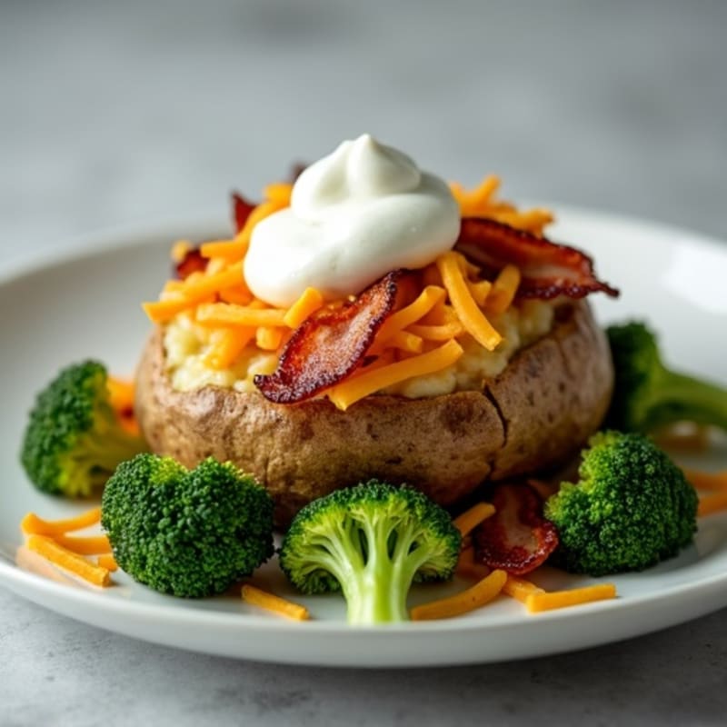 Loaded Baked Potatoes with Crispy Turkey Bacon, Sharp Cheddar, and Steamed Broccoli
