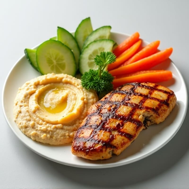 Protein-Packed Snack Plate with Fresh Veggies and Hummus