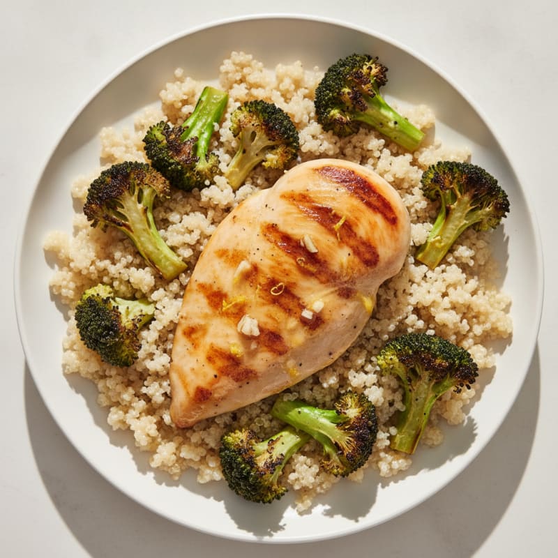 Grilled Chicken Breast with Roasted Broccoli and Quinoa