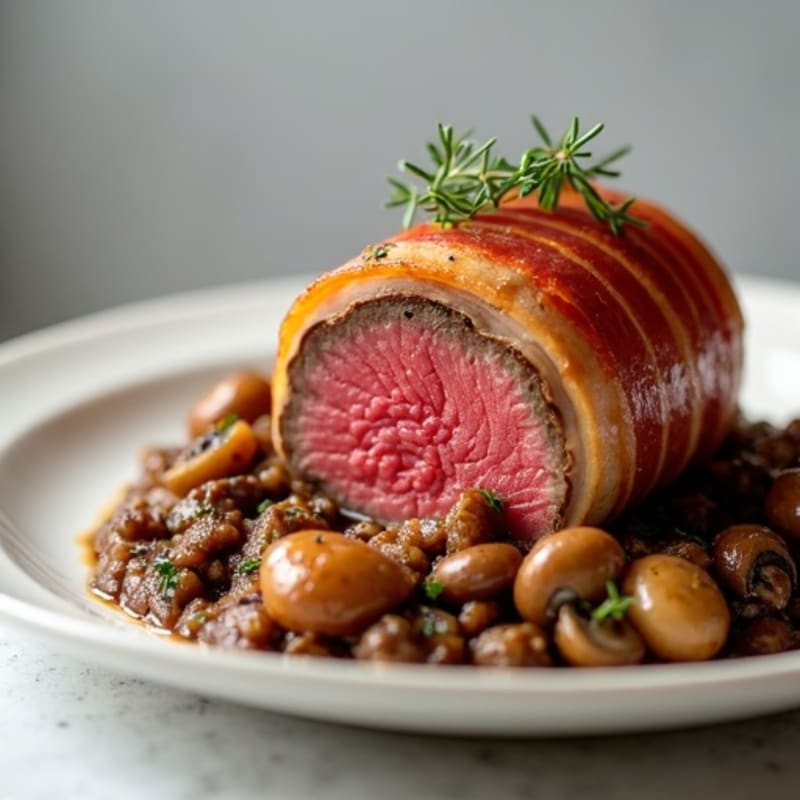 Crispy Prosciutto-Wrapped Lean Beef with Savory Mushroom Duxelles