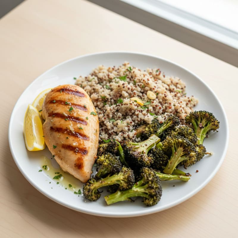 Grilled Chicken Breast with Quinoa and Roasted Broccoli