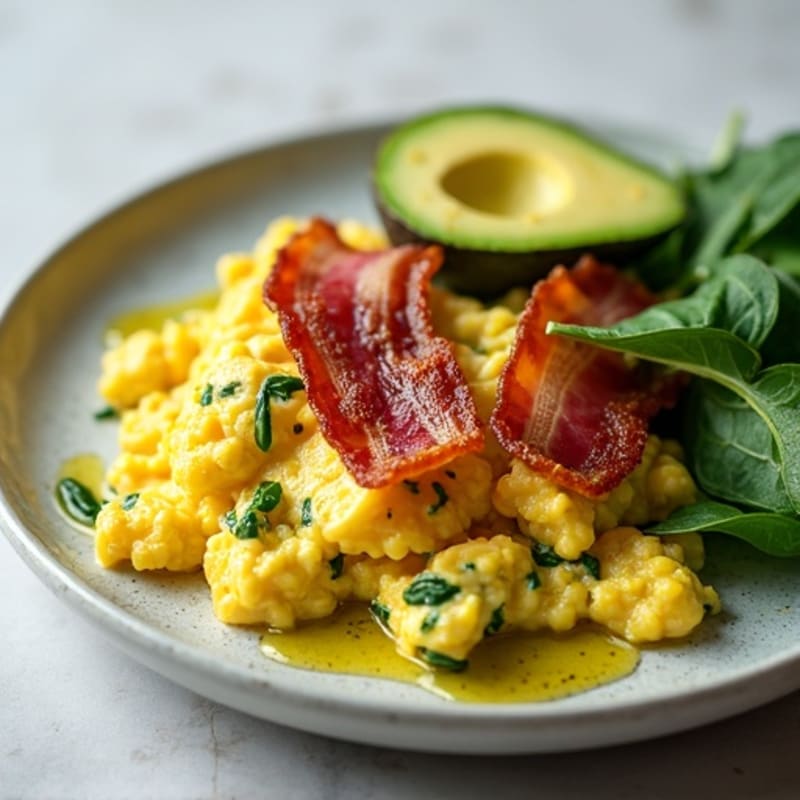Crispy Turkey Bacon and Egg White Scramble with Spinach