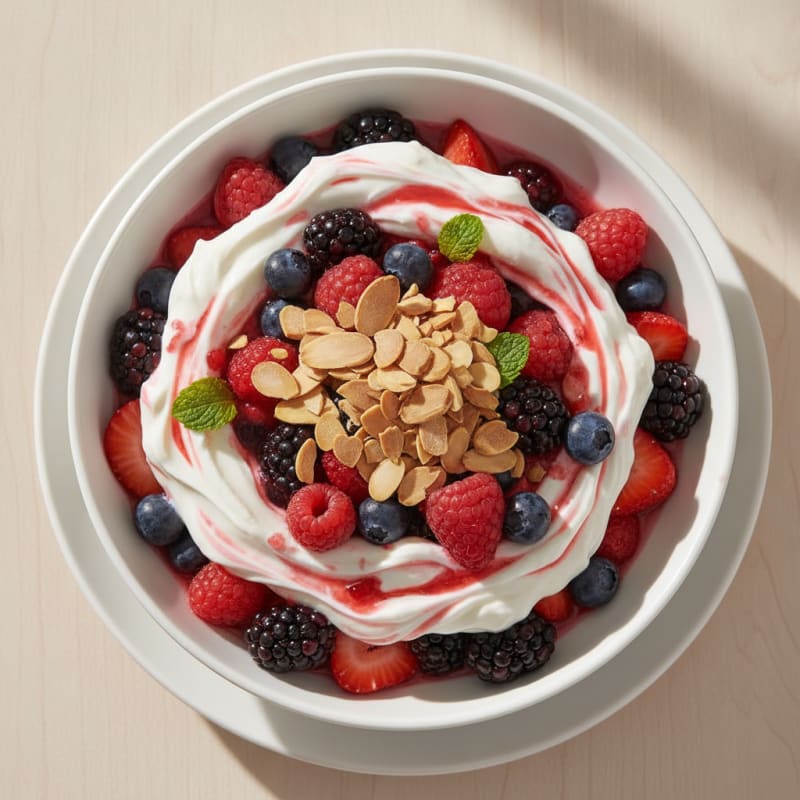 Greek Yogurt Protein Parfait with Mixed Berries and Almonds