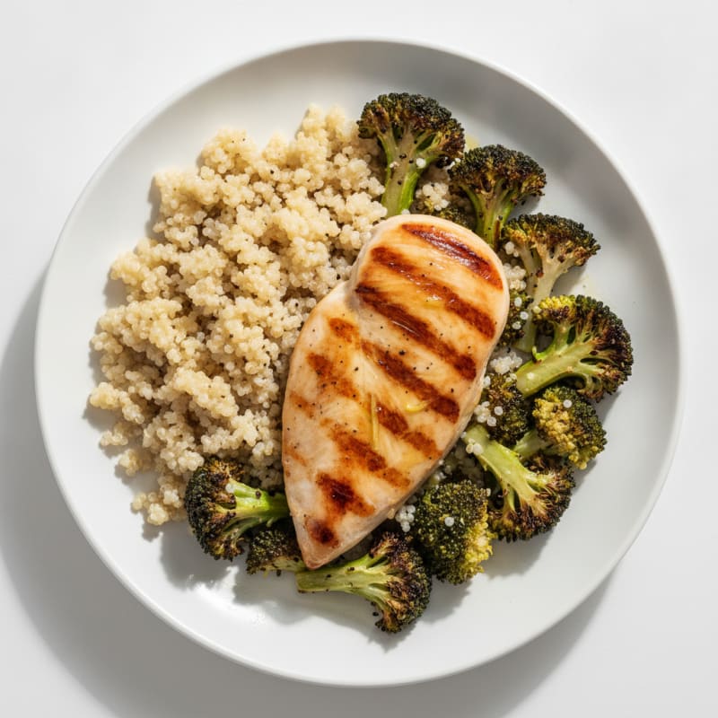 Grilled Chicken Breast with Quinoa and Roasted Broccoli
