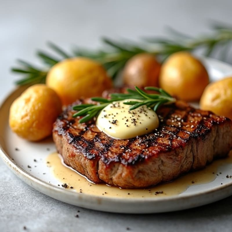Herb-Garlic Butter Seared Steak with Roasted Baby Potatoes