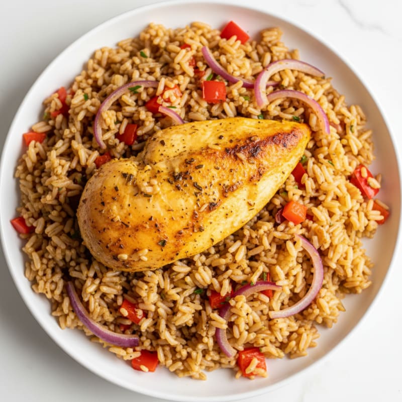 Golden Herb-Roasted Chicken and Veggie Rice