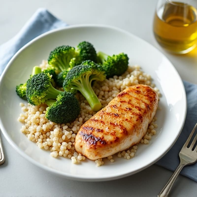 Grilled Chicken Breast with Steamed Broccoli and Quinoa