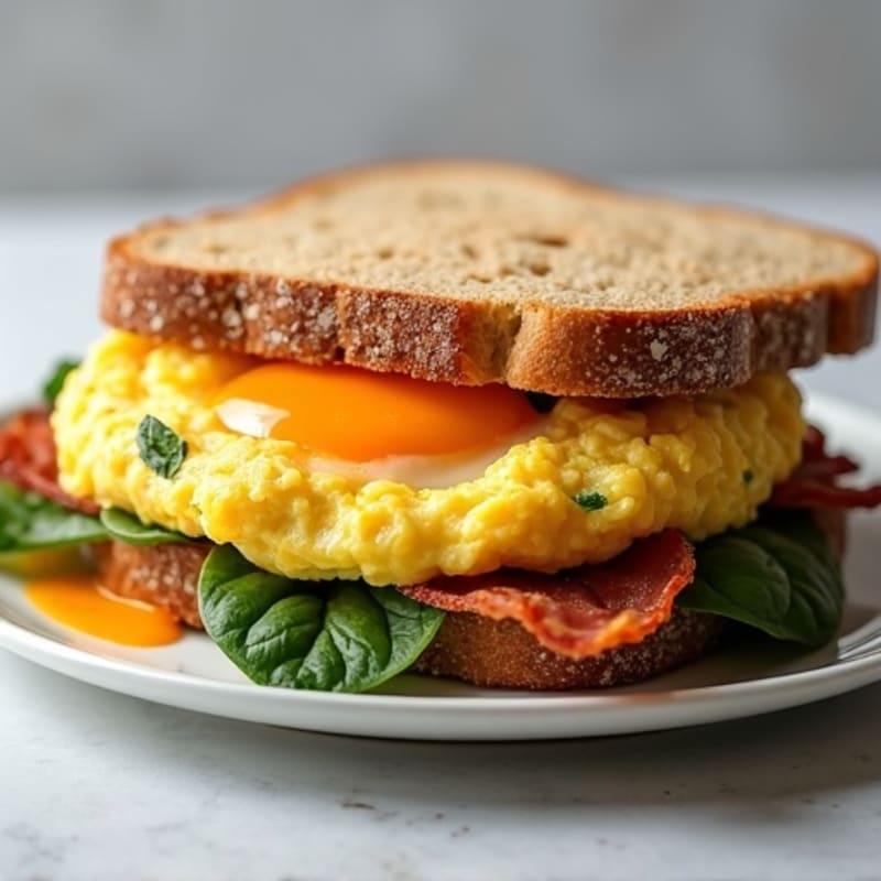 Fluffy Egg, Lean Turkey Bacon, and Spinach Whole Wheat Sandwich