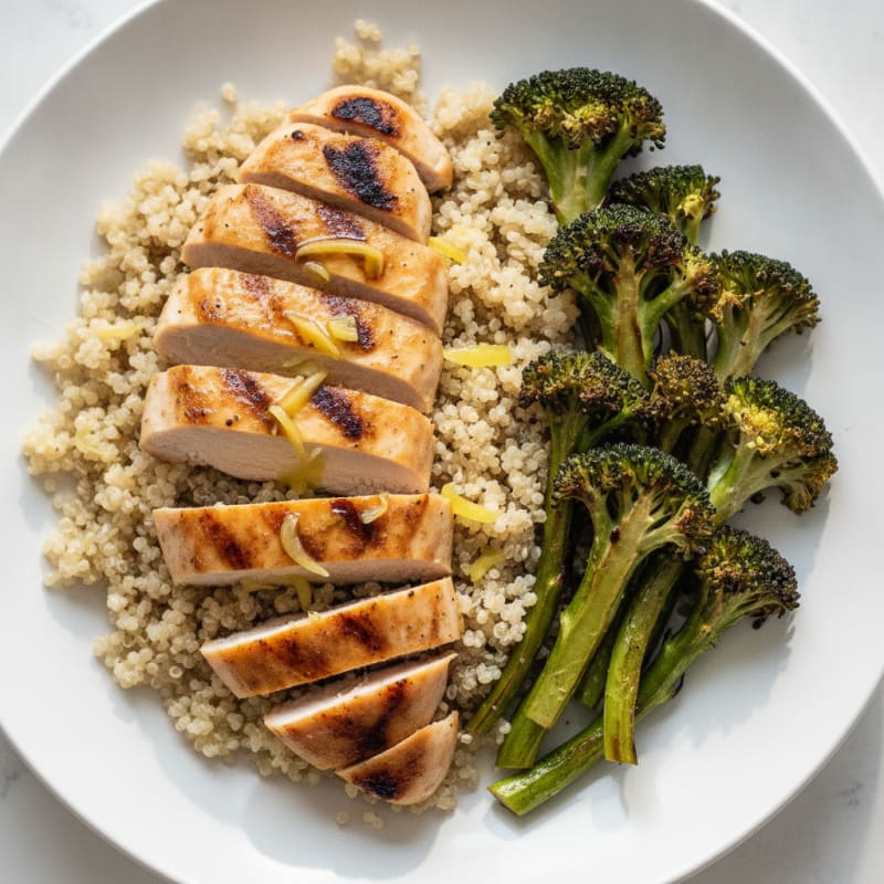 Grilled Chicken Breast with Quinoa and Roasted Broccoli