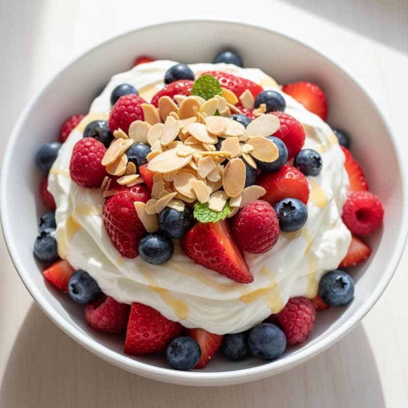 Greek Yogurt Protein Parfait with Mixed Berries and Almonds