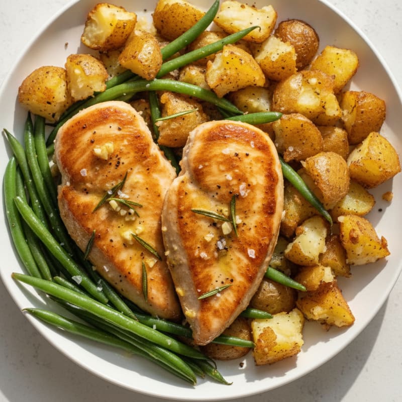 Garlic Herb Pan-Seared Chicken with Smashed Potatoes