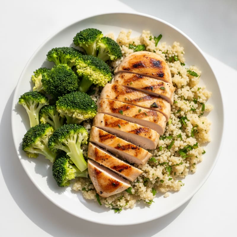 Grilled Chicken Breast with Quinoa and Steamed Broccoli