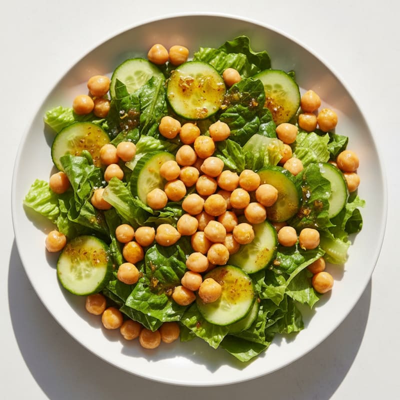 Fresh Garden Salad with Chickpeas and Olive Oil Vinaigrette