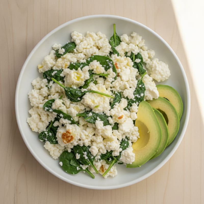 Egg White and Spinach Scramble with Cottage Cheese