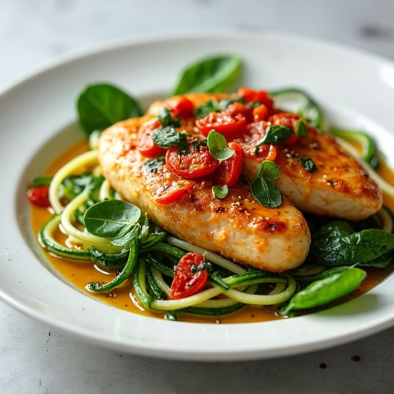 Creamy Sun-Dried Tomato Chicken with Fresh Spinach and Zucchini Noodles