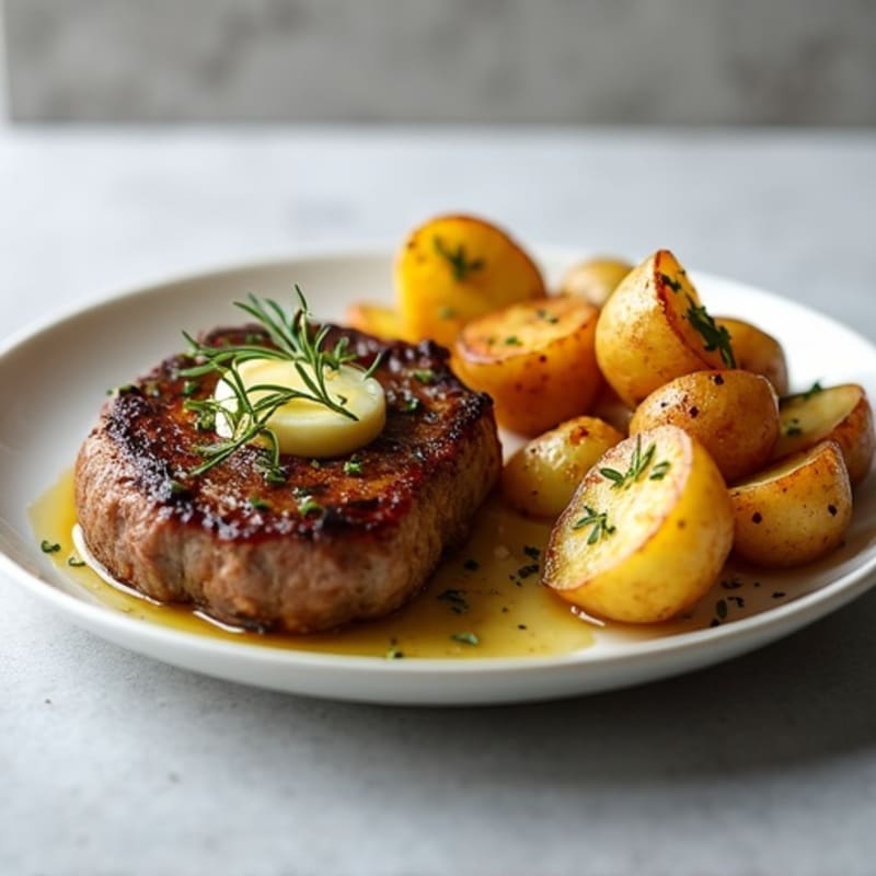 Herb-Garlic Butter Seared Steak with Roasted Baby Potatoes