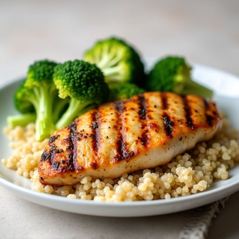 Grilled Chicken Breast with Quinoa and Steamed Broccoli