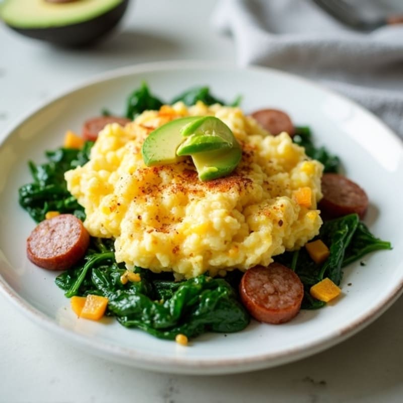 Egg White Scramble with Spinach and Turkey Sausage