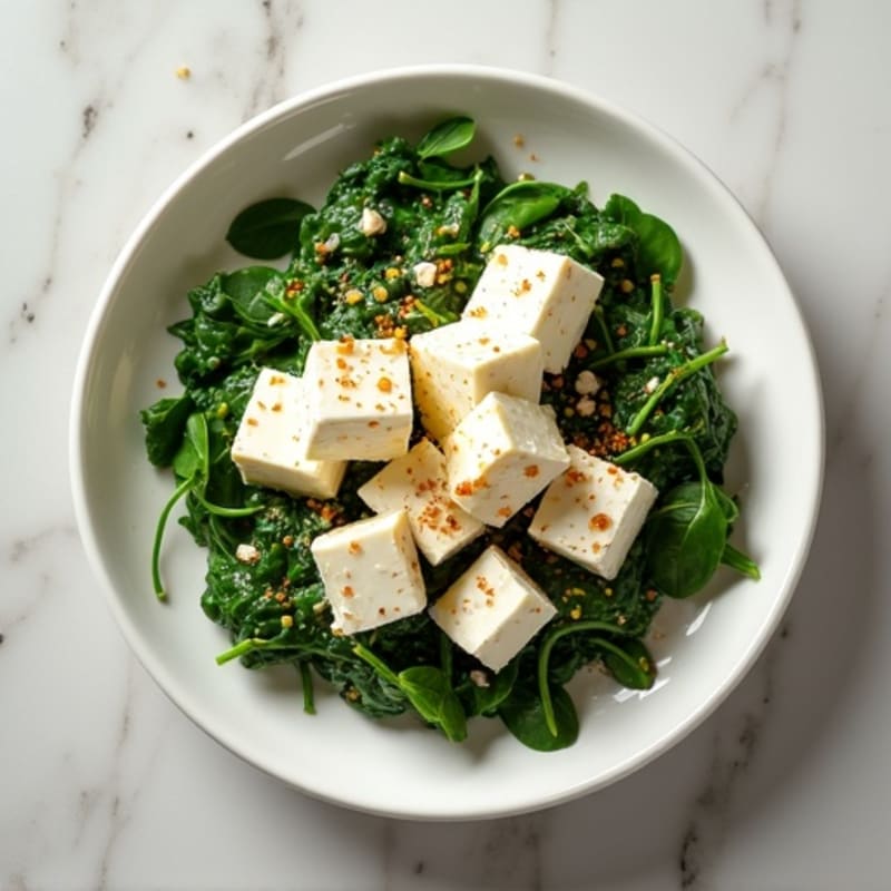 Cubed Cottage Cheese with Creamy Spiced Spinach