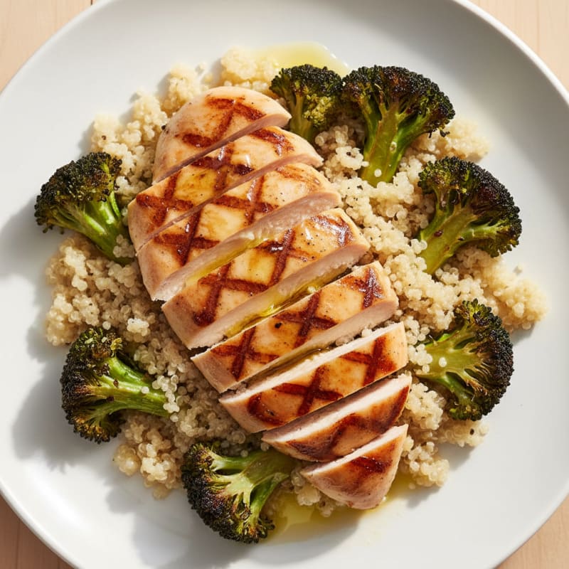 Grilled Chicken Breast with Quinoa and Roasted Broccoli