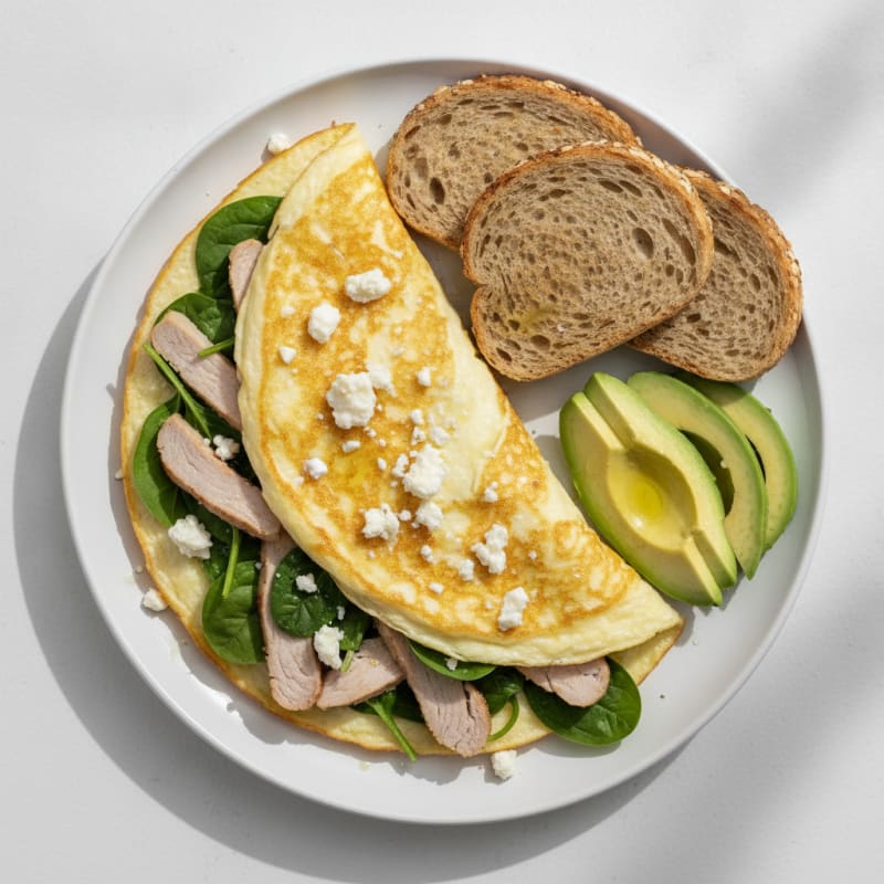Crispy Egg White Omelette with Turkey and Spinach