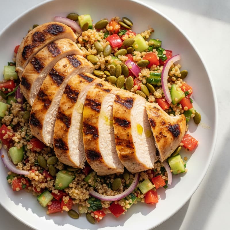 Grilled Chicken Breast with Crunchy Quinoa Salad