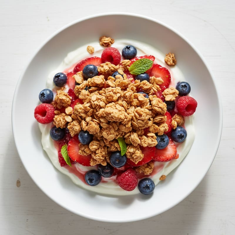 Silky Greek Yogurt Parfait with Mixed Berries and Protein Granola
