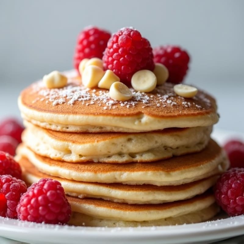 Fluffy Protein-Packed Raspberry White Chocolate Pancakes