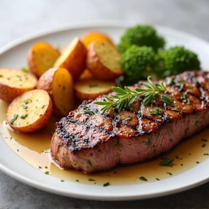 Pan-Seared Steak with Crispy Garlic Butter Roasted Potatoes