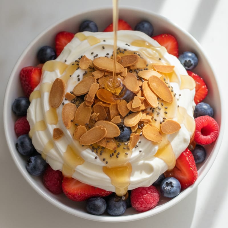 Greek Yogurt Protein Parfait with Mixed Berries and Almonds