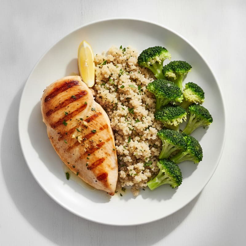 Grilled Chicken Breast with Quinoa and Steamed Broccoli