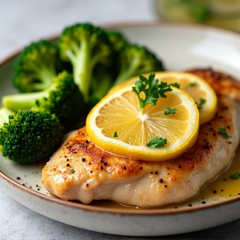 Lemon Garlic Pan-Seared Chicken with Roasted Broccoli