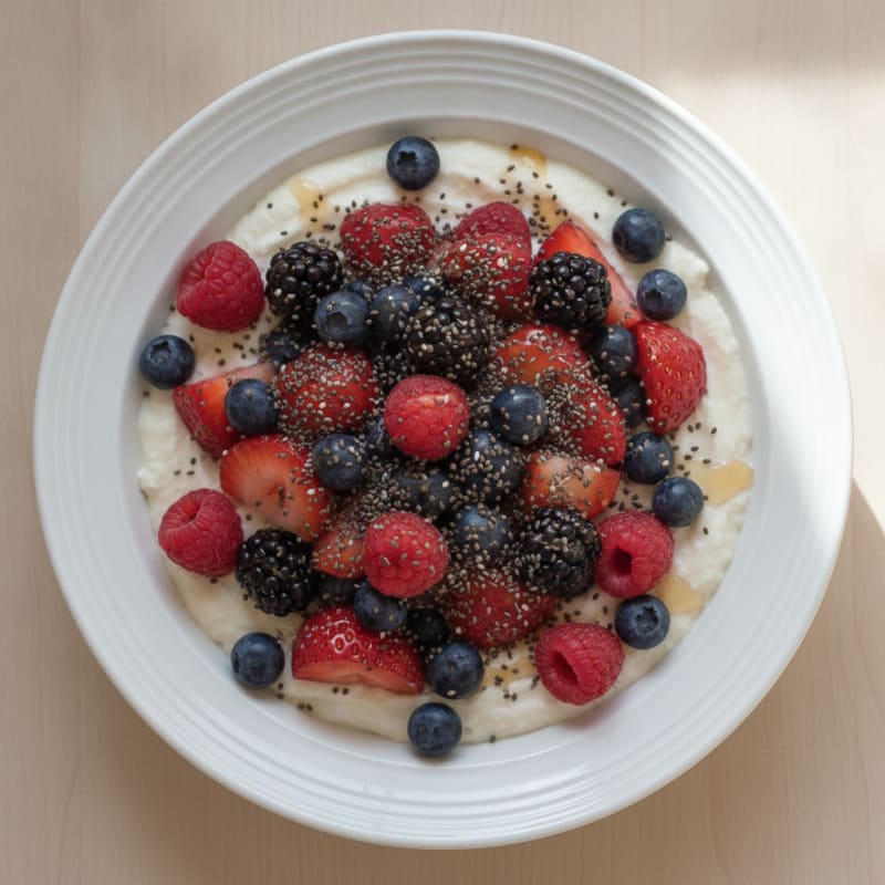 Greek Yogurt Protein Pudding with Mixed Berries