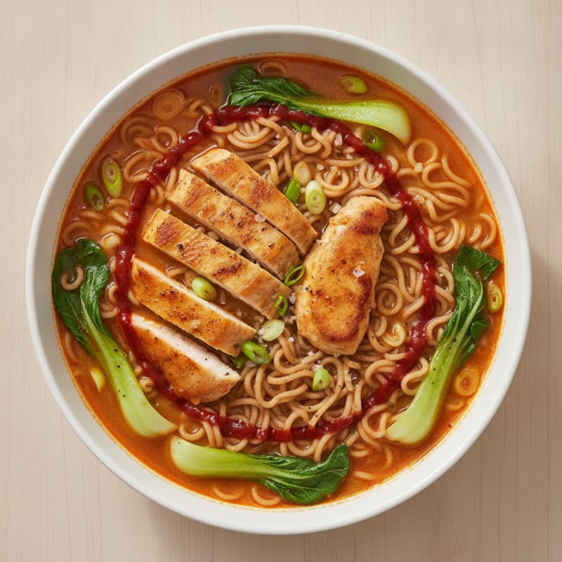 Spicy Sriracha Chicken Ramen Soup