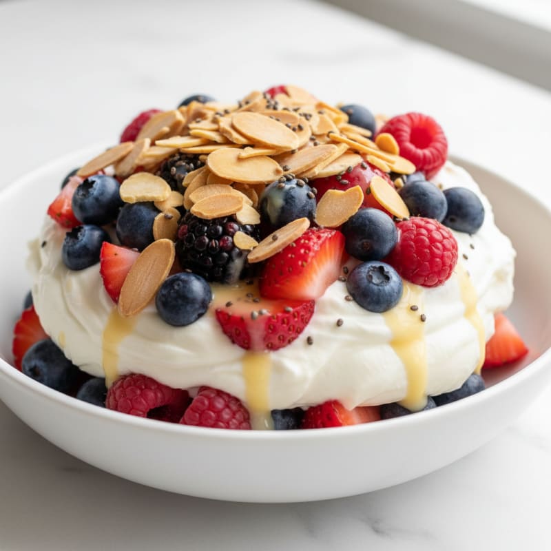Greek Yogurt Protein Parfait with Mixed Berries and Almonds