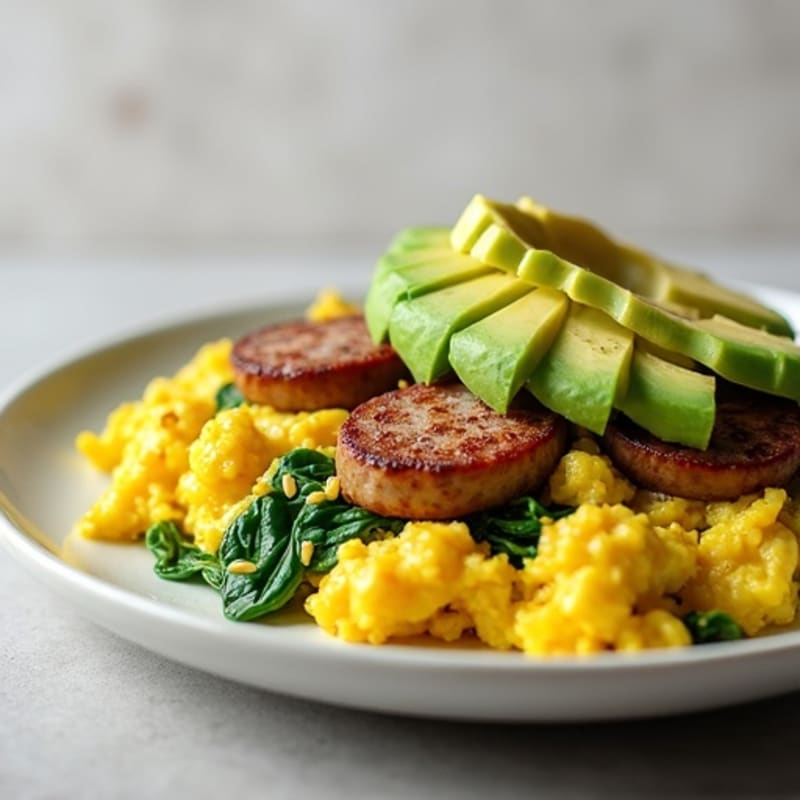 Egg White Scramble with Turkey Sausage and Spinach